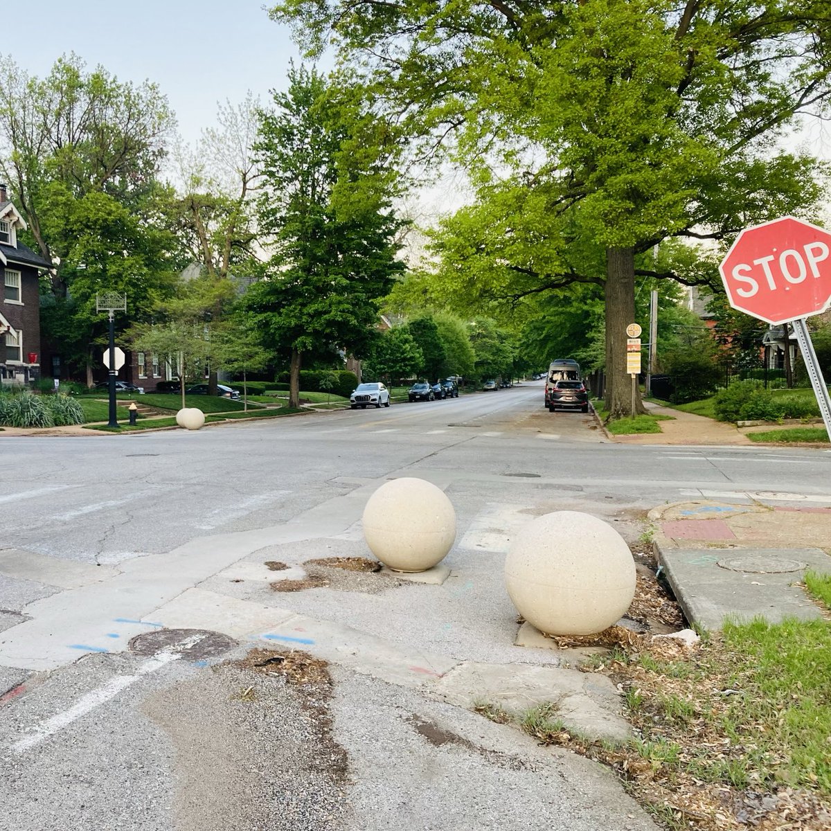 scdurrant's tweet image. St Louis doesn’t mess around with flexi-bollards for traffic calming.