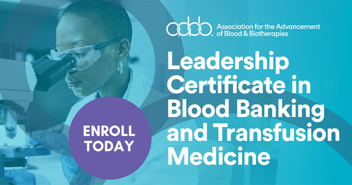 It’s here! 🎉 Registration is open for AABB's Leadership Certificate in Blood Banking and Transfusion Medicine, supported by @QuidelOrtho. This training program covers essential topics to help cultivate laboratory leaders. Learn more and enroll today: bit.ly/3JrV2YQ