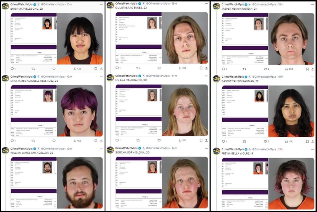 StopAntisemites's tweet photo. University of Minnesota - mugshots of those arrested during this week’s pro terror campus mob riot. https://t.co/5ucL6uyZh3