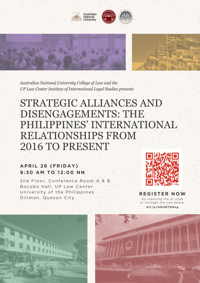 UPCollegeofLaw's tweet photo. Strategic Alliances and Disengagements: The Philippines’ International Relationships from 2016 to Present

Register now through this link: https://t.co/FXJbGF9D8f

#UPLaw #IILS #AustralianNationalUniversity #ANUPhilippinesInstitute #PhilippinesInternationalRelationships https://t.co/zHB48x01lq
