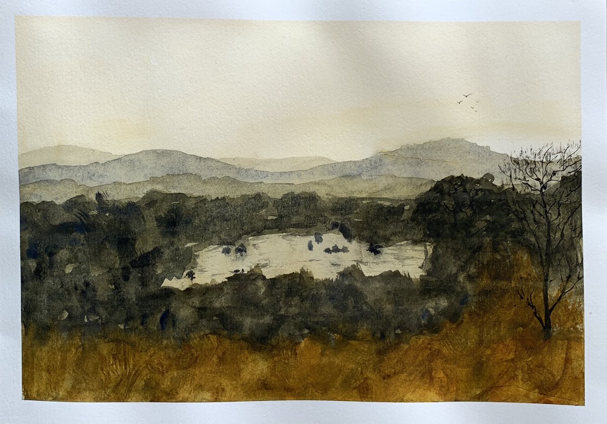 Dawn from Kalimna, Castlemaine this morning. #aquarelle #dailypainting #minimalism #watercolour #worksonpaper #watercolor #watercolorpainting #watercolorart