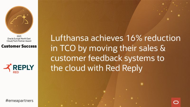 #emeapartners @RedReplyDE clinched the prestigious #CustomerSuccess Cloud/Tech EMEA Partner Award 2023, Europe North East. Its OCI customer success at Lufthansa truly stood out. @sdiedericks explains why this is well-deserved: social.ora.cl/6010bqnVg @oracleemeaps