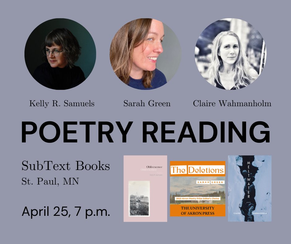 RedSweaterPress's tweet photo. Midwesterners, go support Kelly &amp; friends @SubtextBooks tomorrow night! https://t.co/tFkmVJyNJj