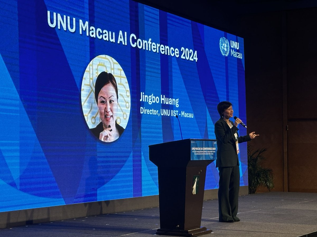 🇺🇳 #Live from the #AIConference2024! 🎙️ @DrJingboHUANG, Director of the @UNUMACAU, now is delivering her opening remarks. 🎉The conference is officially underway, bringing together experts and innovators to explore the transformative power of #AI.