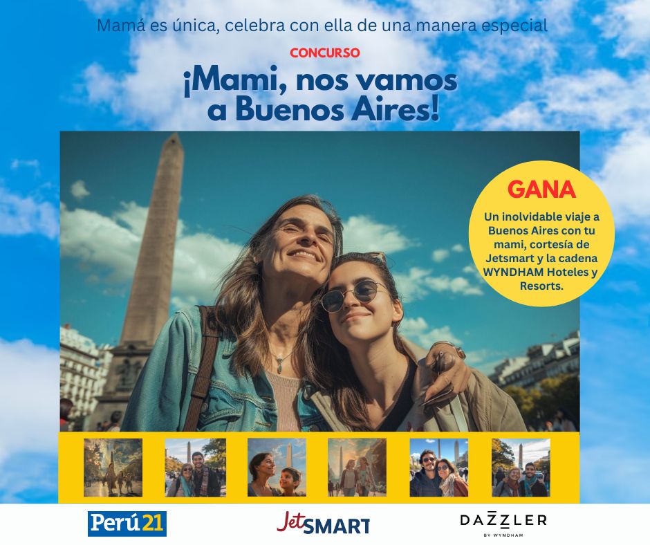 ✈️ 🇦🇷 Perú21 presenta el concurso ¡Mami, nos vamos a Buenos Aires! Puedes participar hasta el domingo 5 de mayo a las 11:59 p.m. 📲 Envía tu video y dile a tu mami por qué la quieres llevar de viaje. 📌 Conoce los términos y condiciones: tinyurl.com/2rwcfj3u