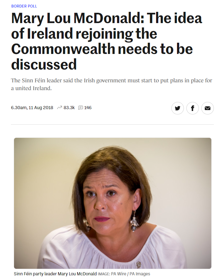 Really hilarious that Gerry Adams et al called Éire Nua a 'sop to Unionism' for suggesting a federal Parliament for a nine-county Ulster when Sinn Féin would end up suggesting that a United Ireland should consider joining the Commonwealth four decades later.