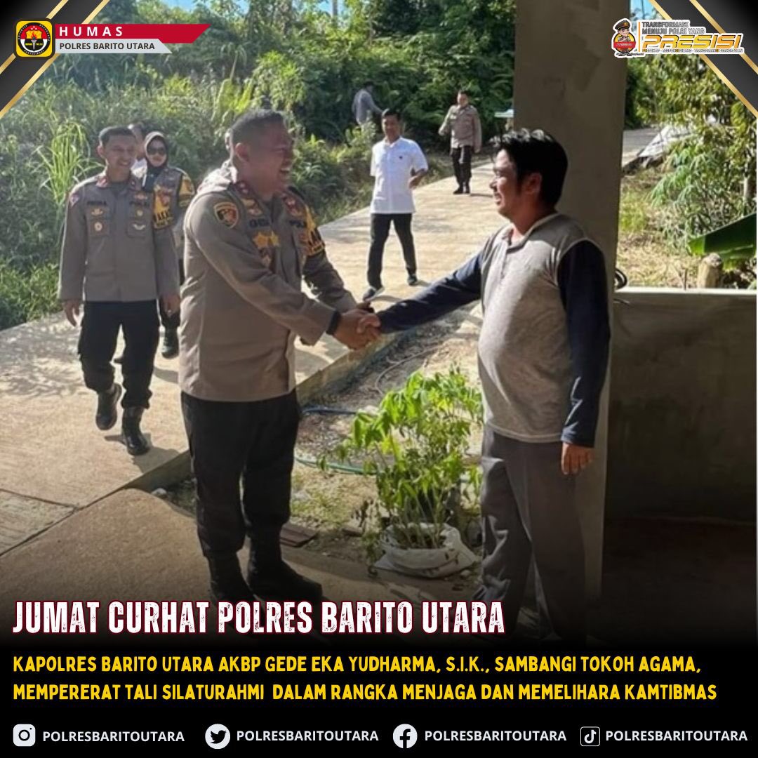 humasresbarut's tweet photo. Jalin Silaturahmi, Kapolres Barito Utara Berkunjung ke Kediaman Ketua MD-AHK 

Muara Teweh, Rabu (25/04/24) – Dalam rangka memperkuat sinergitas Kapolres Barito Utara, AKBP Gede Eka Yudharma, S.I.K., M.A.P., Silaturahmi Kamtibmas kunjungi Ketua MD-AHKKabupaten Barito Utara. https://t.co/GeBy5WhsPC