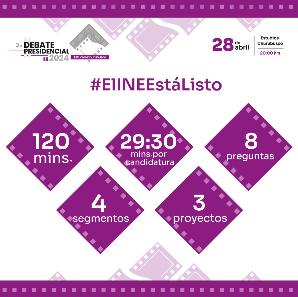 8 preguntas, 4 segmentos, 3 proyectos, 1 encuentro. #ElINEEstáListo para el segundo #DebateINE ��
📲 Conéctate a nuestras redes sociales y no te pierdas las propuestas de las candidatas y el candidato presidencial.
⏰ 28/ABR-19:00 h (Baja California)
▶️ tinyurl.com/jesjsu3b