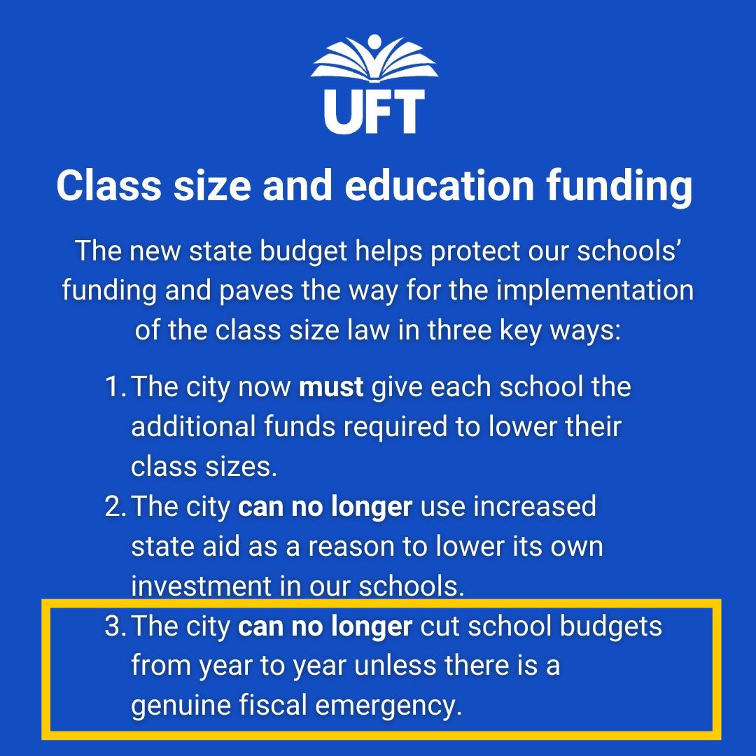 We remember when the @UFT celebrated over the new mayoral control deal saying schools budgets can’t be cut unless there is an emergency … just a couple of days ago. Say it ain’t so.