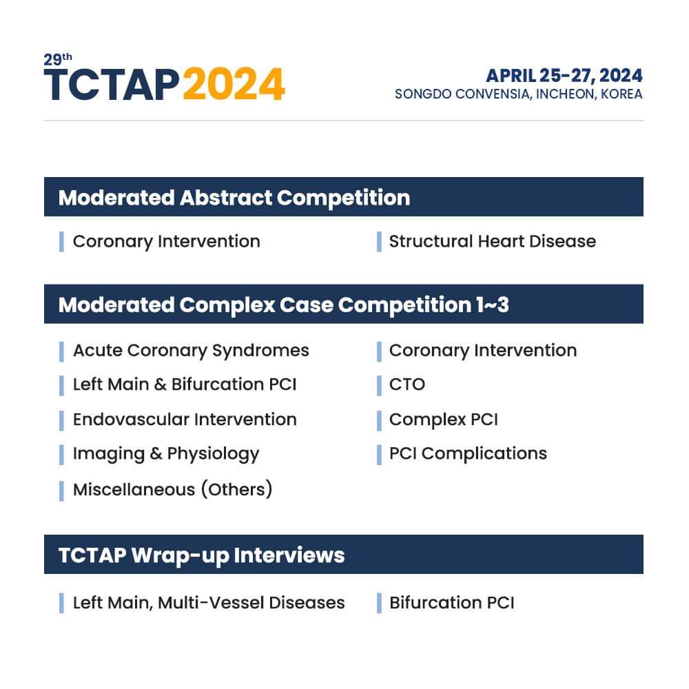 ⏰️The wait is finally over.

🔥Get ready to join the #Day1️⃣ of #TCTAP2024

🌟Have a look at Programme Highlights for today:

✅️Live Cases 
✅️Partnership Sessions/w Int'l Societies
✅️TCT Workshops
✅️Training Course 
✅️Abstract Competition
✅️Complex Case Competition