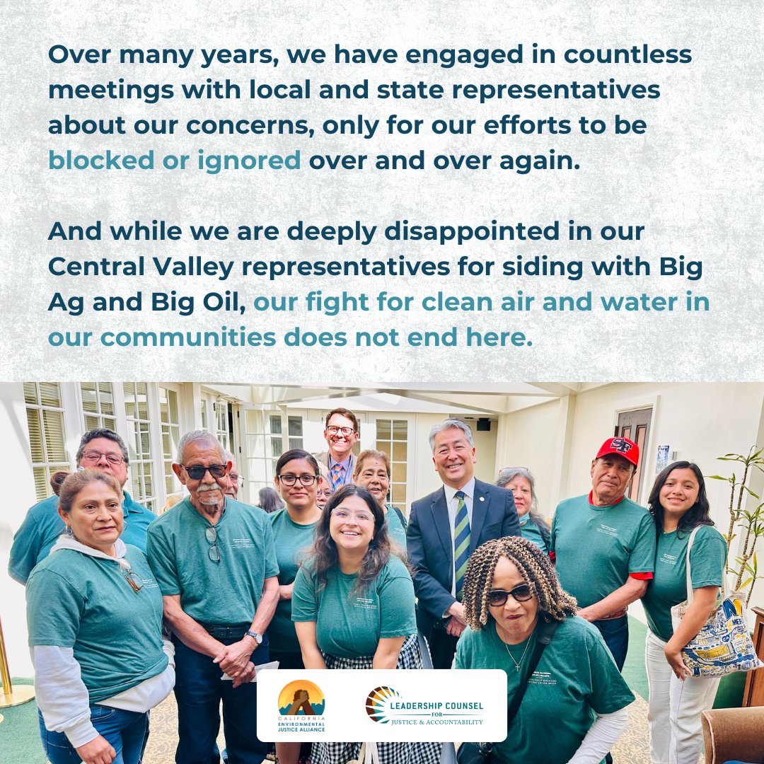 Central Valley community residents were ready to go to #Sacramento today to show their support for #AB2870 — but Assembly Agriculture Committee Chair <a href="/AsmSoria/">Assemblymember Esmeralda Soria</a> pulled the bill from a public hearing.

Read the full statement from Central Valley residents 👇🏽
leadershipcounsel.org/central-valley…