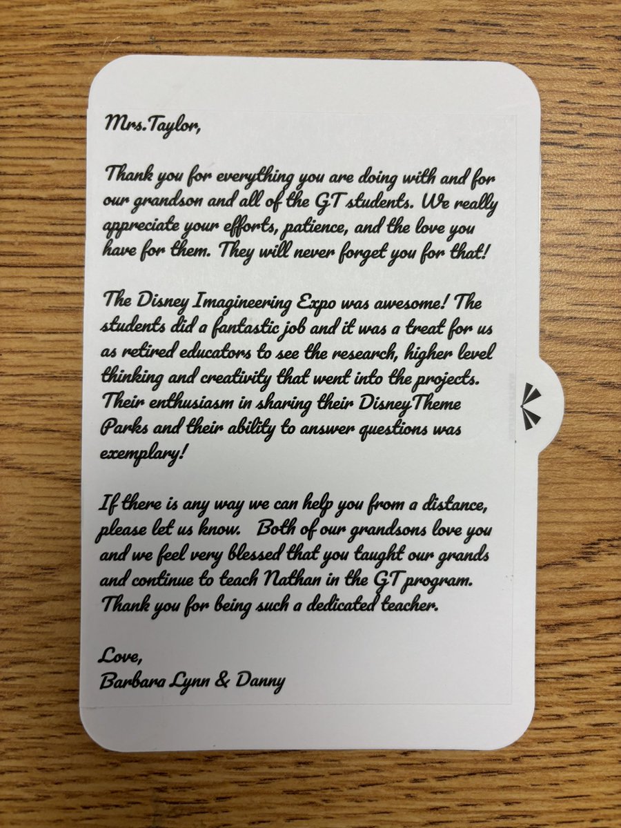 mrstaylor_fce's tweet image. I received the sweetest card in the mail from a grandparent that attended the GT Expo last week. I also love that she wrote a letter to all the GT students as well. ❤️ @HumbleISD_FCE #FCExtend