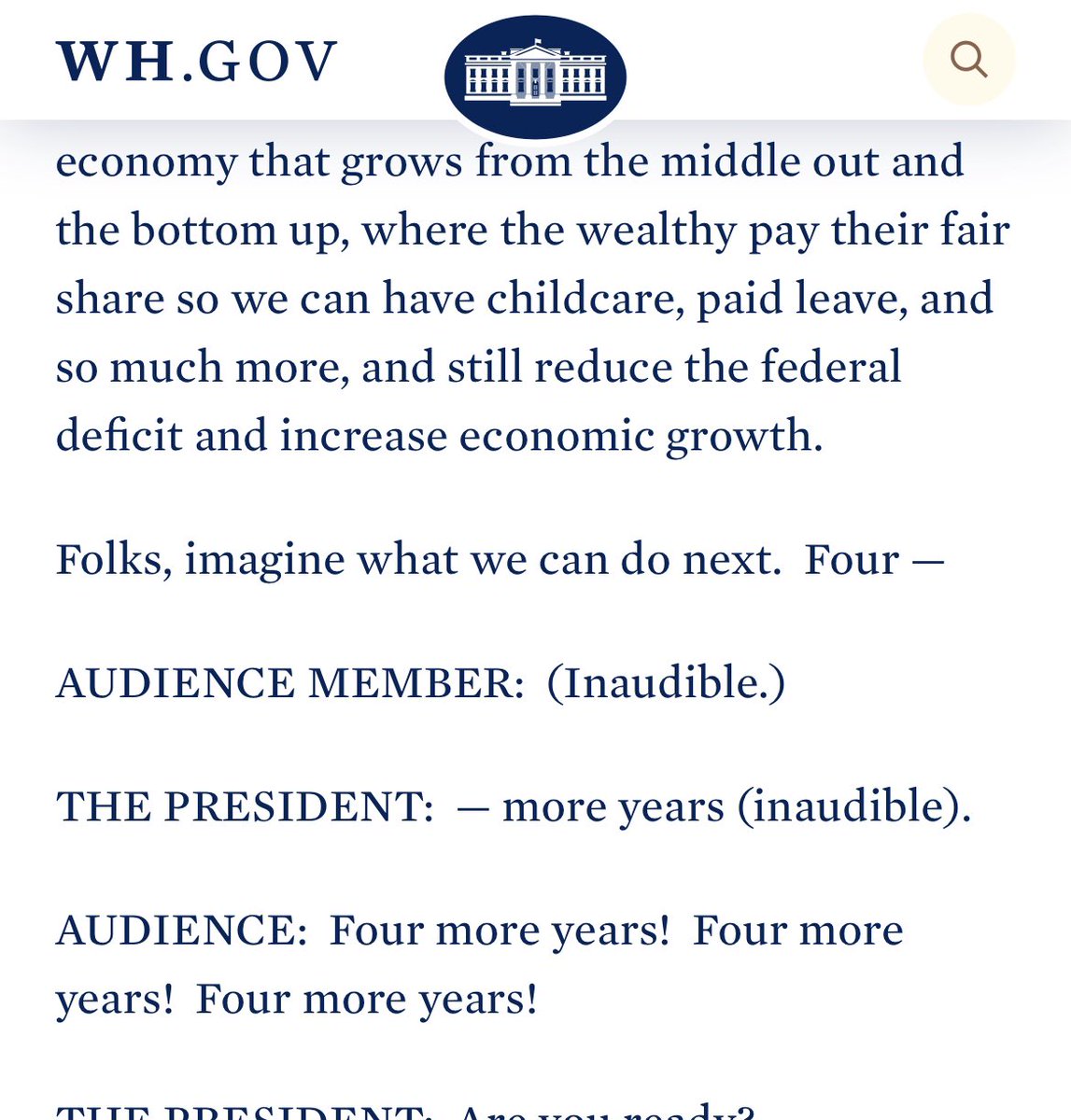 La Casa Blanca para tapar los errores de Biden, publica la transcripción del discurso 'inaudible', pese a que Biden claramente dijo 'pausa', siguiendo el teleprompter. Vergonzoso.
