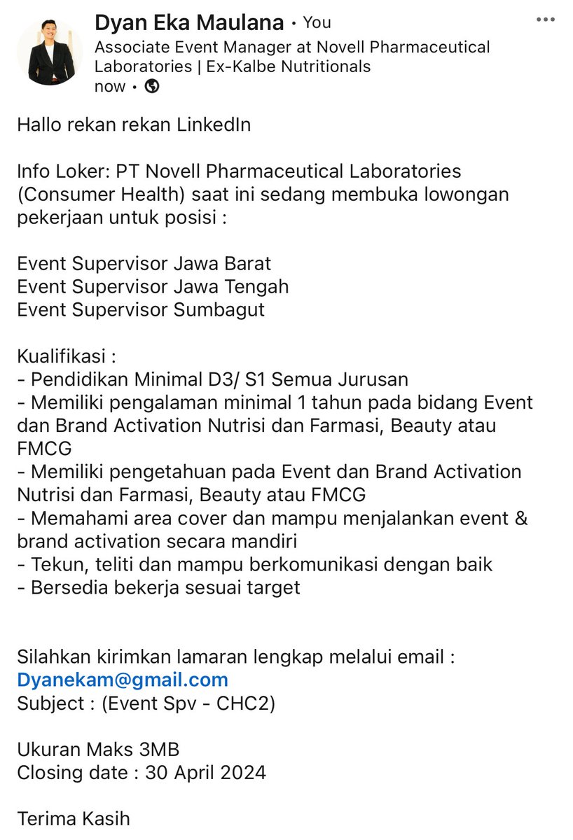 Kantor lagi banyak open recruitment nih

Temen temen bisa apply by email atau linkeind ya

Mohon dibantu retweetnya kak <a href="/hrdbacot/">HRD BACOT</a> <a href="/ezash/">Eza Hazami - ハザミ。エザ</a> 
Terimakasih

#loker #lokercot