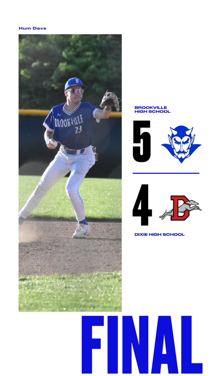 BrookvilleBB's tweet photo. Diamond Devils win it on a walk off tonight by Jace Wood!

Fullenkamp 2-3, 3B, 2RBI
Wood 2-4, RBI
Hoover, Horn, Baker, Crabtree added a hit each. 

6 arms combine to hold the Greyhounds to 3 hits on the night. 

#GoBlue https://t.co/uzzNhcV11J