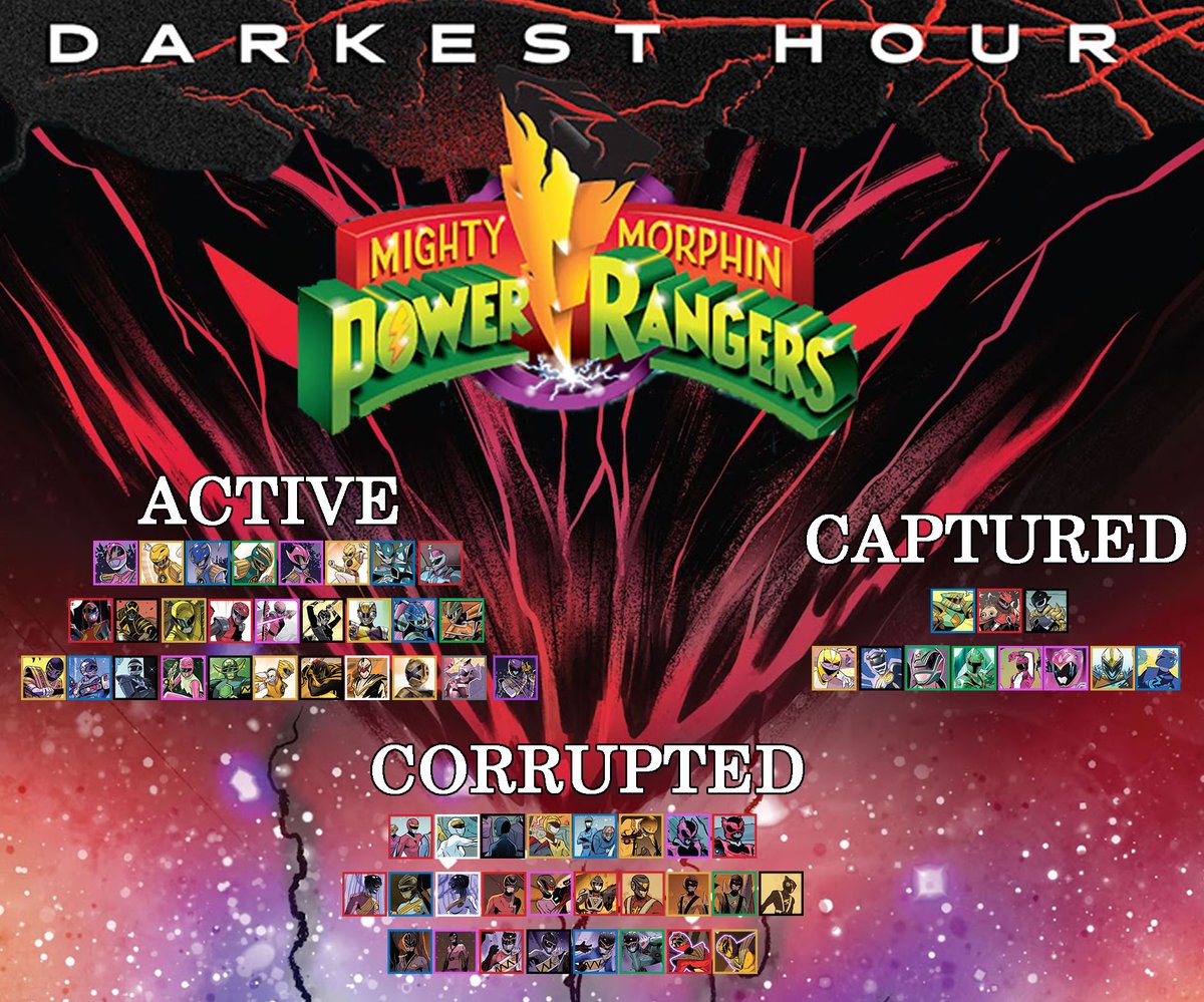 *Slight spoilers for MMPR #119*

Updated Darkest Hour tracker for which Rangers are confirmed active, captured, and corrupted as well as added their White Light Forms.

(Tommy is absent due to sharing his power. Rocky and Adam are also off until the next issue.)

#PowerRangers