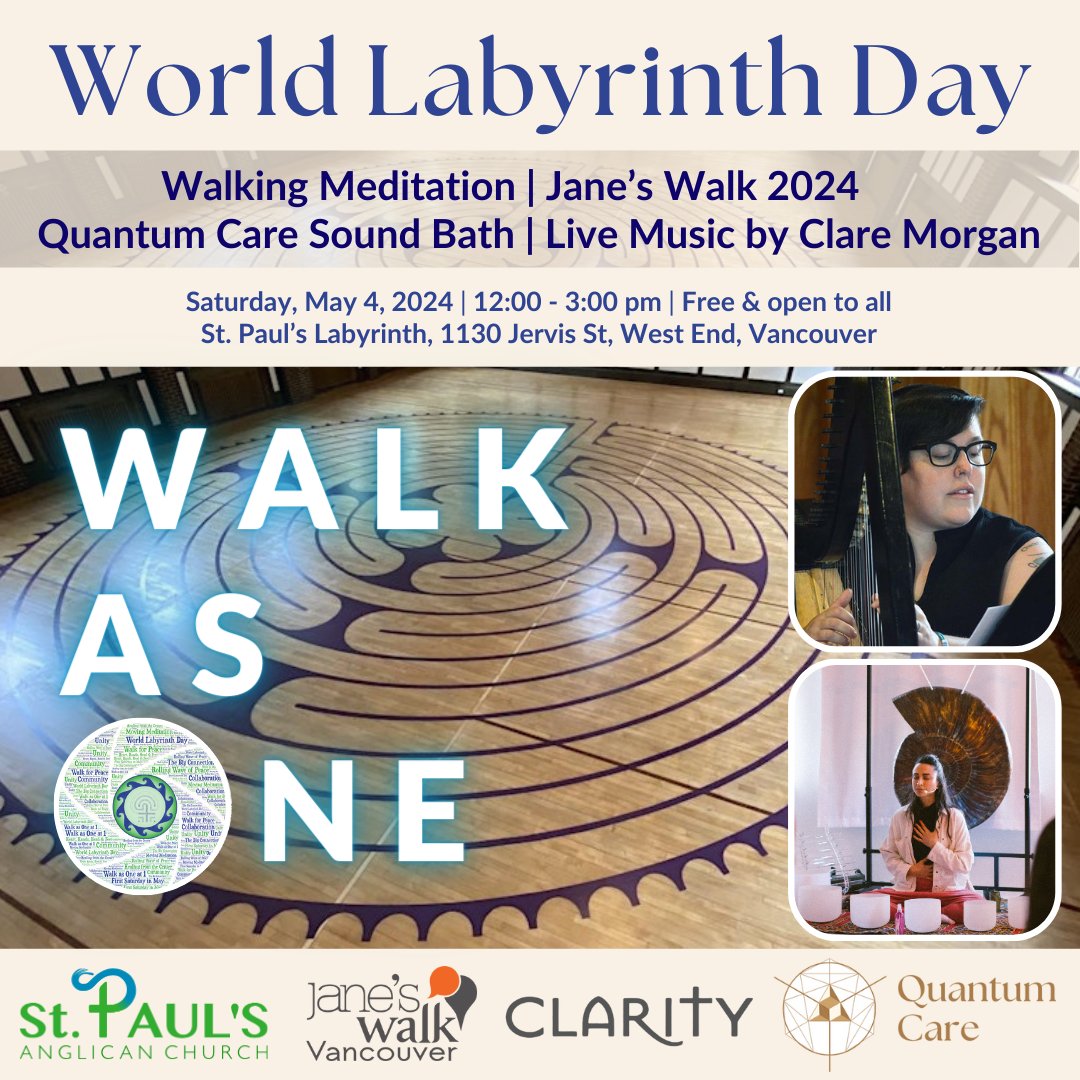 QuantumCareCa's tweet photo. 🌀 #WalkAsOne this World #Labyrinth Day! 🌀

🗓️ Sat, May 4, 2024
⏰ 12:00 - 3:00 pm
📍 @StPaulsWestEnd 1130 Jervis St, #Vancouver
💰 #FREE
👣 Drop in - NO REGISTRATION REQUIRED

Details (FB Event): https://t.co/YNgqNC7Cwe

#YVR #SoundBath #WalkingMeditation #YVREvent #LiveMusic https://t.co/XmfQotHHIv