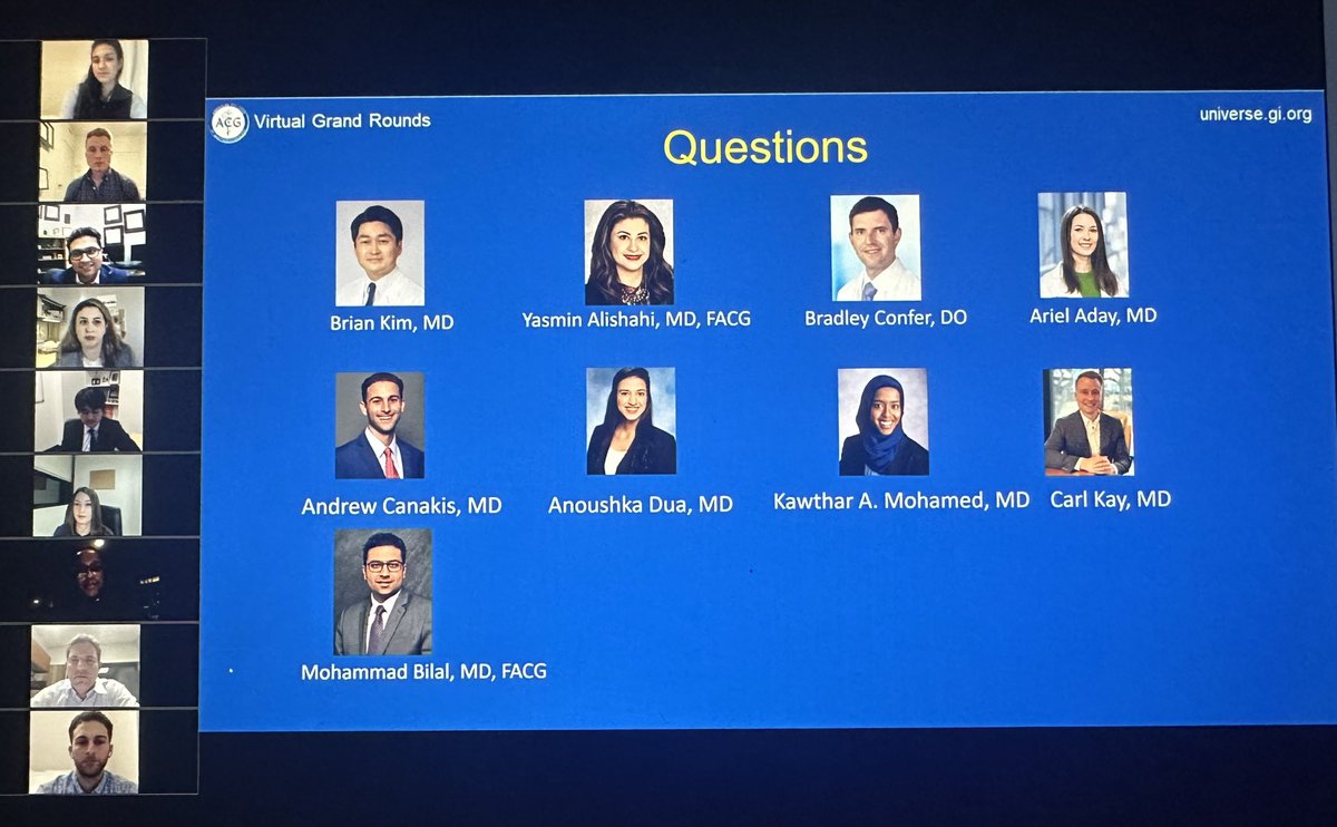 This was awesome! Thank you to @BilalMohammadMD for moderating this great session. Also, a special thank you to @ArielAday @YasminAlishahi @CarlKayMD @anoushkaduaMD @AndrewCanakis @KawtharAMohamed for all the tips and pearls ‼️ Thank you to @AmCollegeGastro #GITwitter