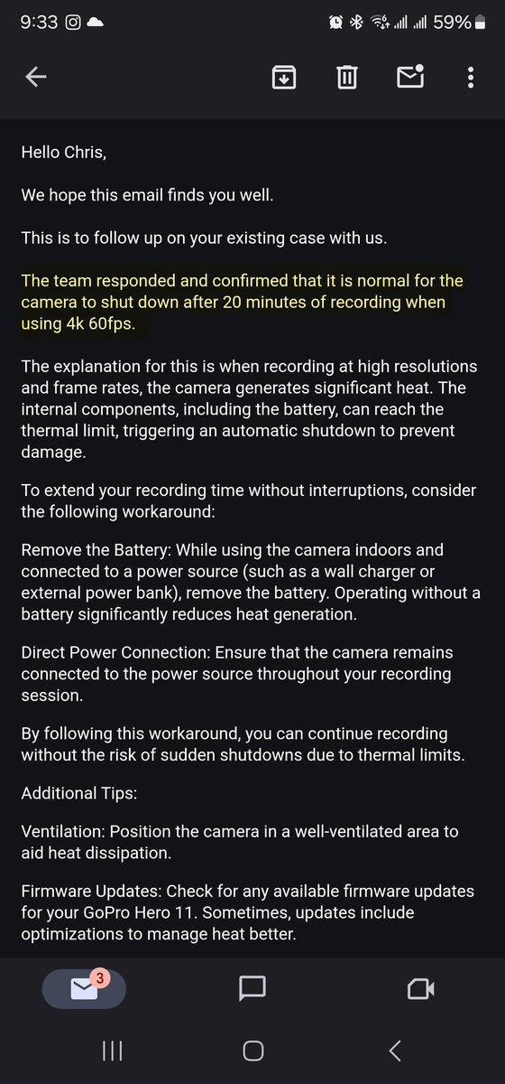 This is disappointing. I have some GoPro Hero 11 Black cameras, and apparently, it's normal to shut down after 20 minutes. My 7 Blacks didn't have this issue. I've used their cameras since the 3! No more @GoPro cameras for me. Any @insta360 fans out there?