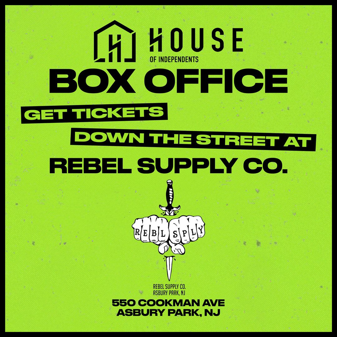 Our BOX OFFICE is now open!! 🙌🎟️ Get Tickets down the street from us at Rebel Supply Co. for $0 Fees! 📍550 Cookman Ave, Asbury Park, NJ