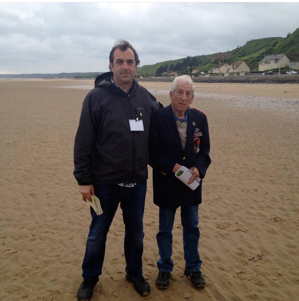 Countdown to D Day 80. With Dan Farley, A Co., 5th Rangers, where he fought on Omaha. He did not say a word a decade ago as he crossed the sands. RIP Dan.