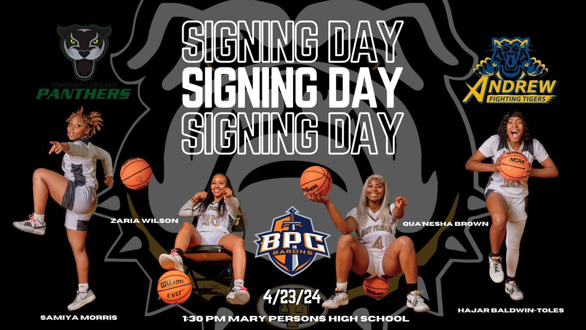 Signing day for my seniors!

Samiya Morris - Tompkins Courtland College 
Zaria Wilson - Brewton Parker College 
Qua’Nesha Brown - Brewton Parker College
Hajar Baldwin-Toles - Andrew College 

Recruit MP!