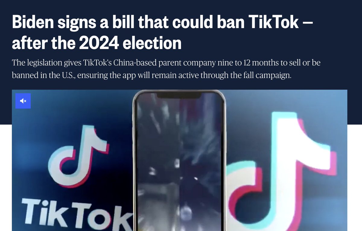 TikTok is so dangerous to U.S. national security that the Senate moved the timeline from 6 months to 9-12 months to make sure it doesn't hurt Biden in the election.