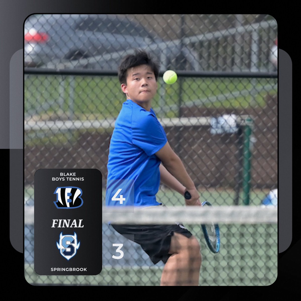 Congrats to Boys Tennis for the team's 4-3 victory over Springbrook today!