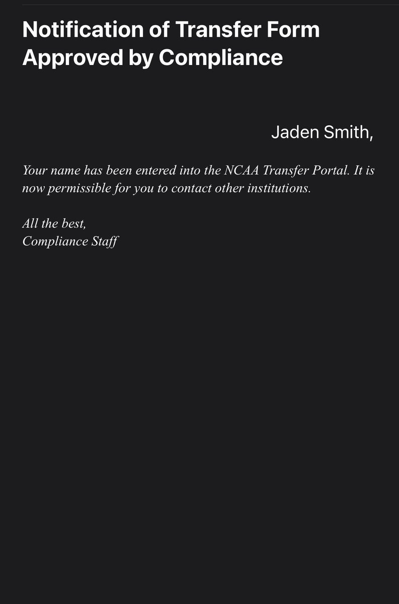 jaden_a_smith's tweet photo. I have officially entered my name into the transfer portal as a grad transfer with 1 year of eligibility left . https://t.co/GRGjOQOXiy