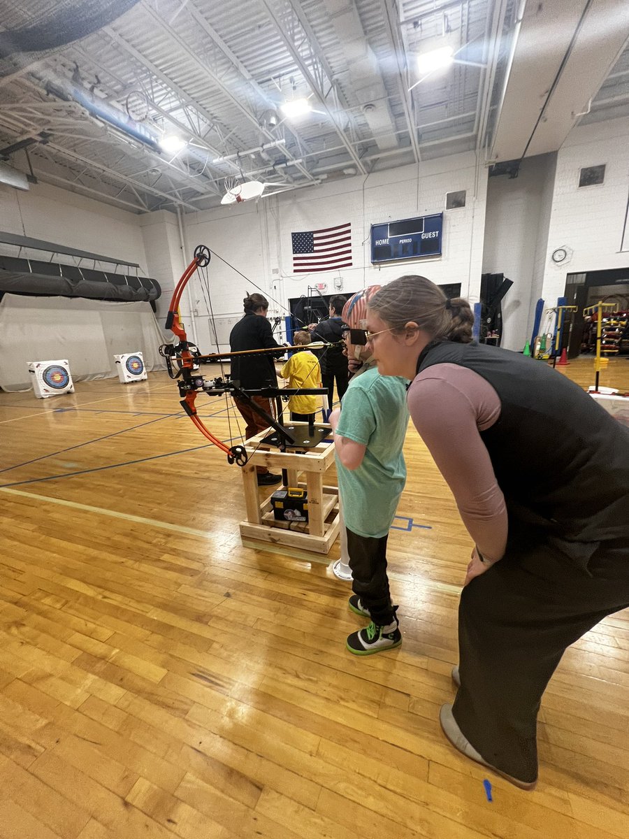 Things we are learning as a year one #UnifiedPE school. Post 4. Collaboration is crucial! We’ve partnered with some amazing groups/people this semester. Most recently was @OwatonnaParkRec. They brought in their adaptive bows and a stand so all of our students could participate.