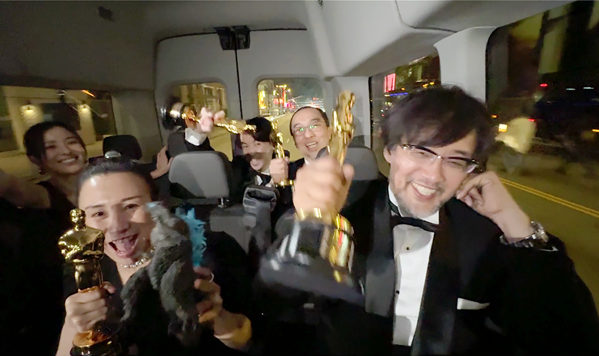14_kaiju's tweet photo. A photo of the Minus One visual effects team after the Oscars https://t.co/cl32SyXgRO