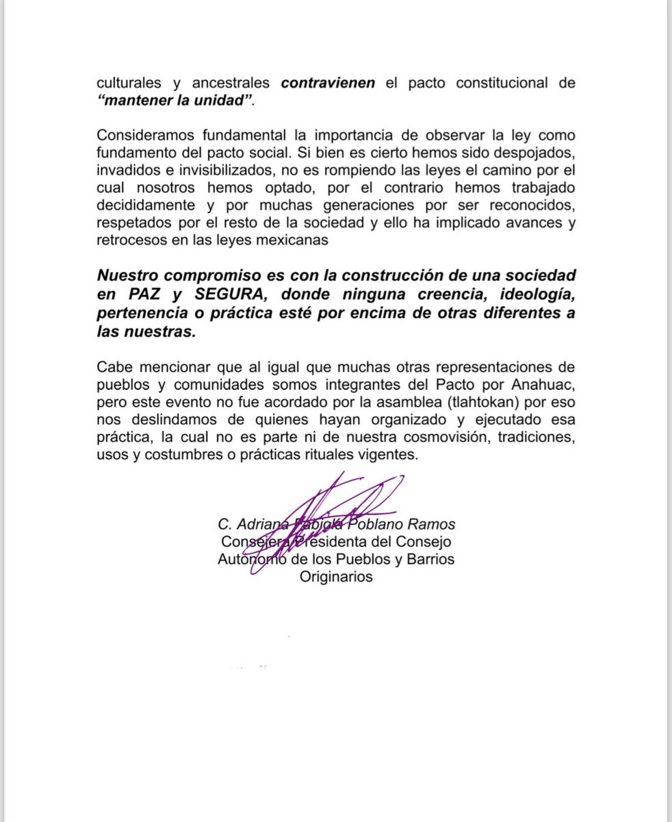 Hasta los representantes de las comunidades indígenas se deslindar del senador morenista Adolfo Gómez Hernández, quien organizó la ofrenda a Tláloc donde se desolló a una gallina hoy en el @senadomexicano Explicación precisa d artículo 2 de la Constitución; cómo y dónde aplica