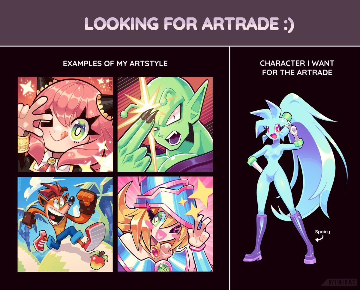 I'm looking to do an art trade with someone who has a unique drawing style and/or character. I'll make a colored portrait. ^^ If you're interested, please comment with a style reference and the character you'd like me to draw. I'll choose one! ✨