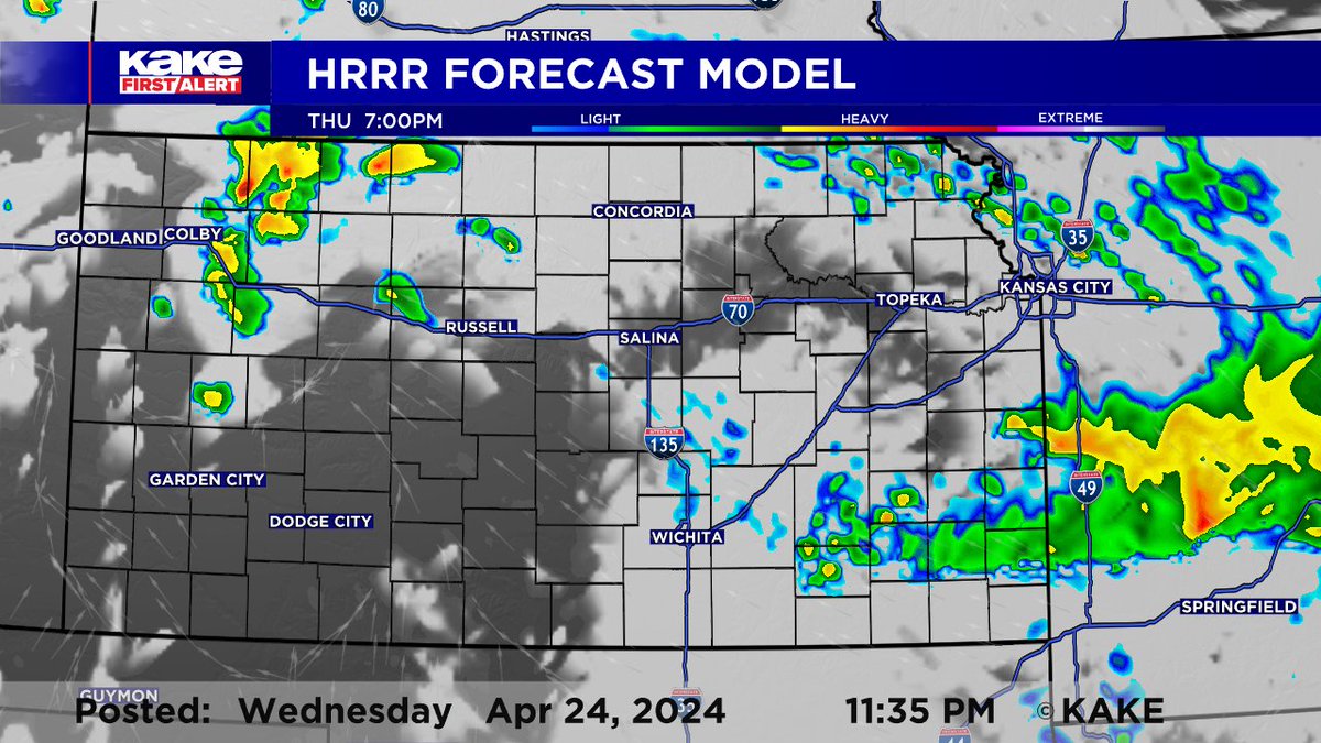 Thursday Timeline AM-Early Afternoon: Showers/storms across Central KS Late Afternoon-Evening: Conditional Severe Weather Threat Evening/night: Tornado Threat, especially Western/NW KS. If storms break the cap, supercells & tornadoes are possible. Be Weather Aware!