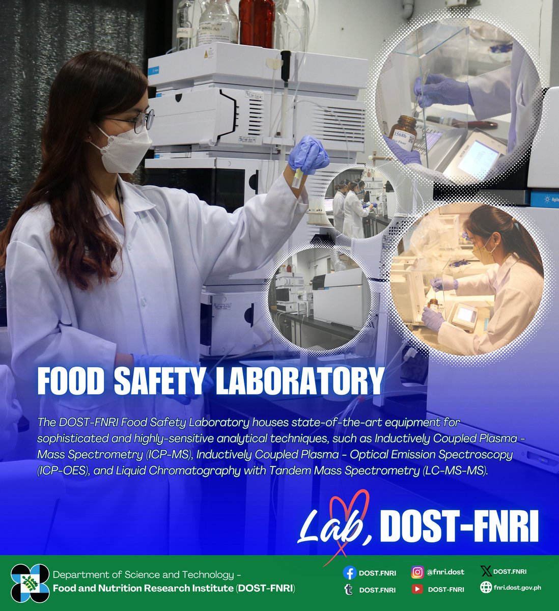 𝗗𝗢𝗦𝗧-𝗙𝗡𝗥𝗜 𝗙𝗼𝗼𝗱 𝗦𝗮𝗳𝗲𝘁𝘆 𝗟𝗮𝗯𝗼𝗿𝗮𝘁𝗼𝗿𝘆 To know more about the Food Safety Laboratory, message tdsph.dostfnri@gmail.com or contact 8837-8113 local 308. 𝗟𝗮𝗯, 𝗗𝗢𝗦𝗧-𝗙𝗡𝗥𝗜