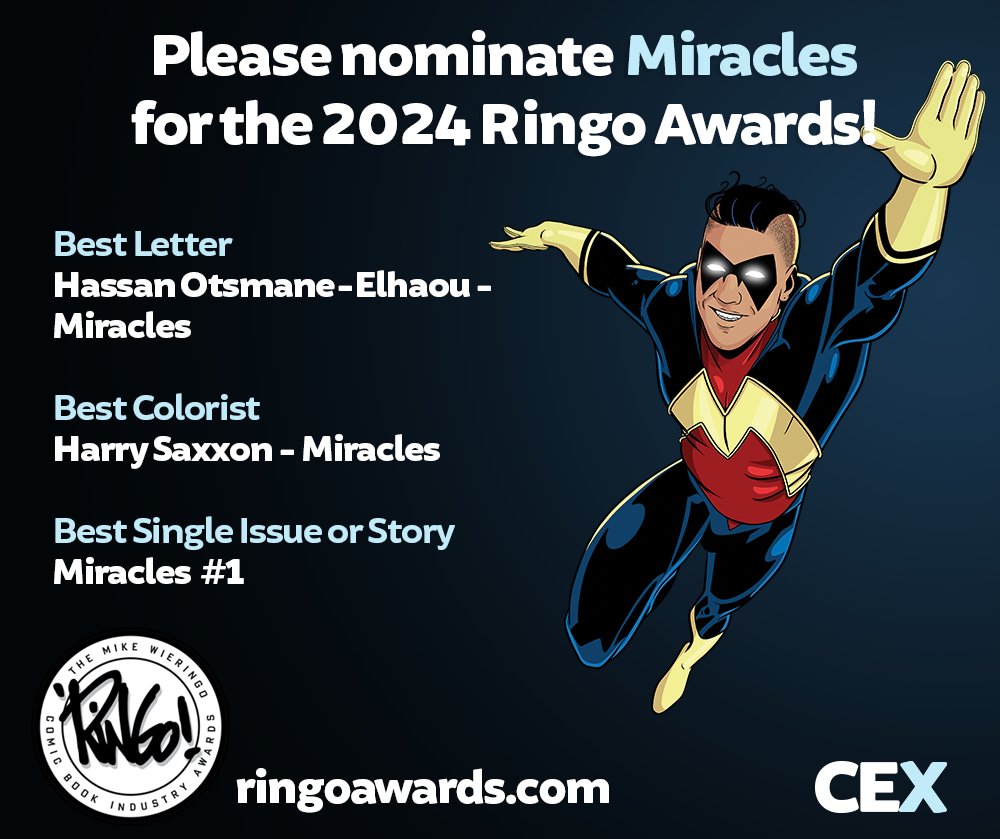 'Miracles' is nothing short of miraculous! Let's nominate them for Best Letterer, Best Colorist and Best Single Issue or Story in the Ringo Awards 2024. Vote now: ringoawards.survey.fm/ringo-awards-2…