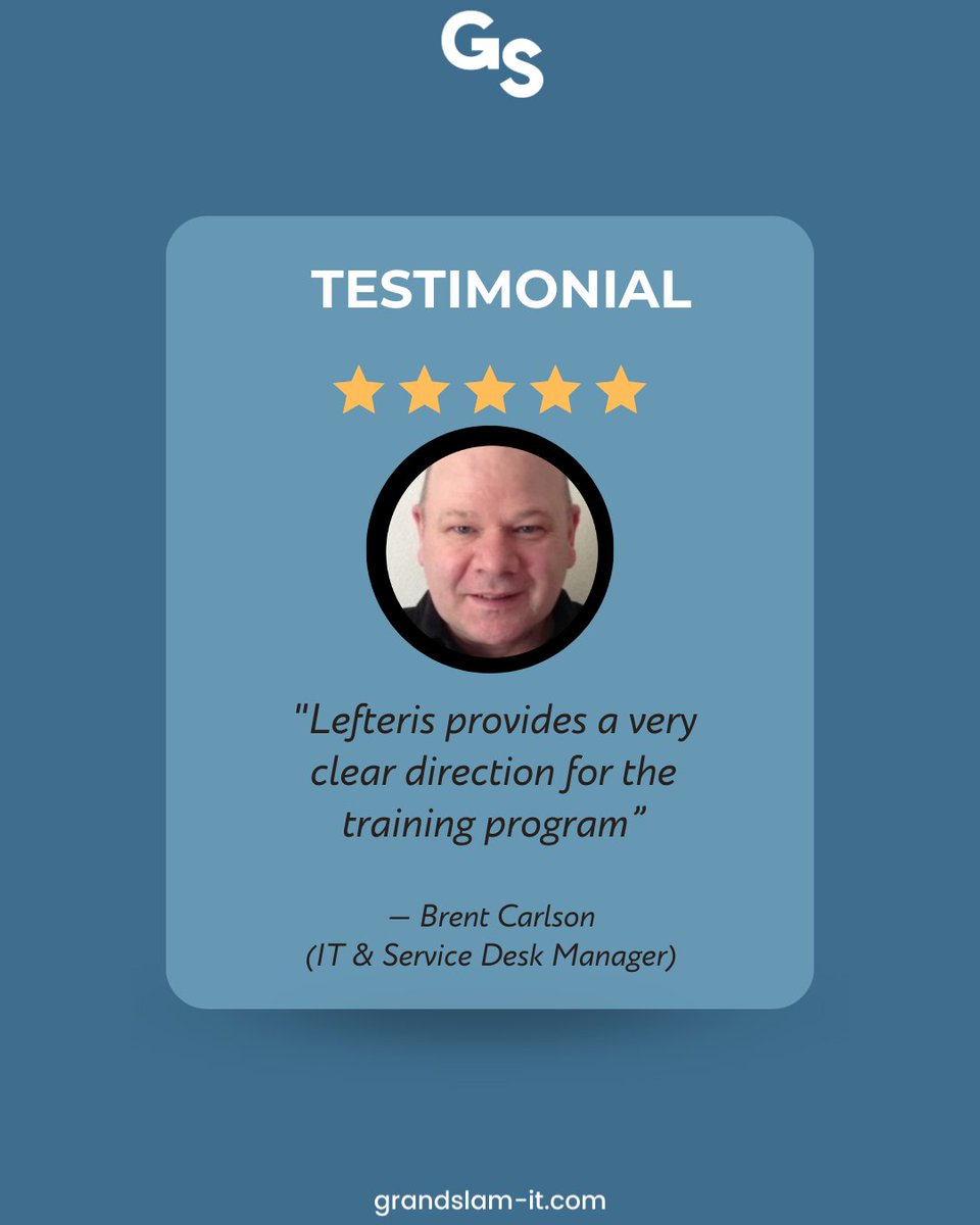 Charting the course to success with clear direction 🧭 Big thanks to Brent Carlson for the stellar feedback!

#training #leadership #testimonial #professionaldevelopment #ittraining #clienttestimonial #grandslamitschool #skillbuilding #learngrowlead #clearvision #guidance
