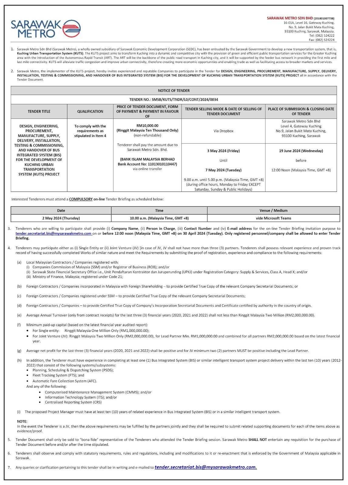 Sarawak Metro on X: &ldquo;We invite all eligible companies to take part 