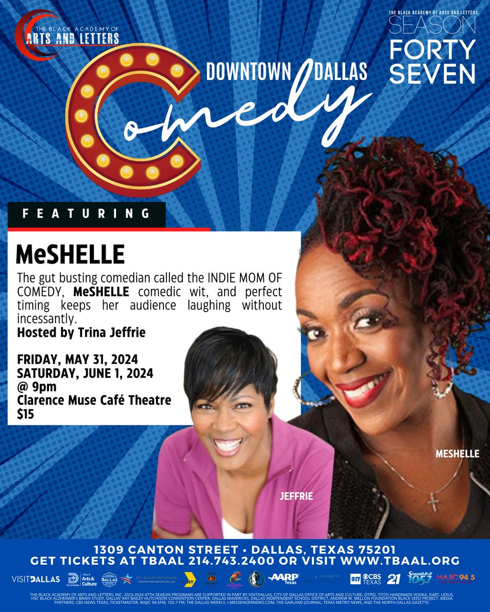 MeSHELLE is taking her comedic flair to the Clarence Muse Cafe Theatre Stage for Downtown Dallas Comedy! 🗓️May 31 | 9 p.m. 🗓️June 1 | 9 p.m. 🎟️ 214.743.2400 | tbaal.org or ticketmaster.com #thingstodoindallas #downtowndallas #dallashappyhour