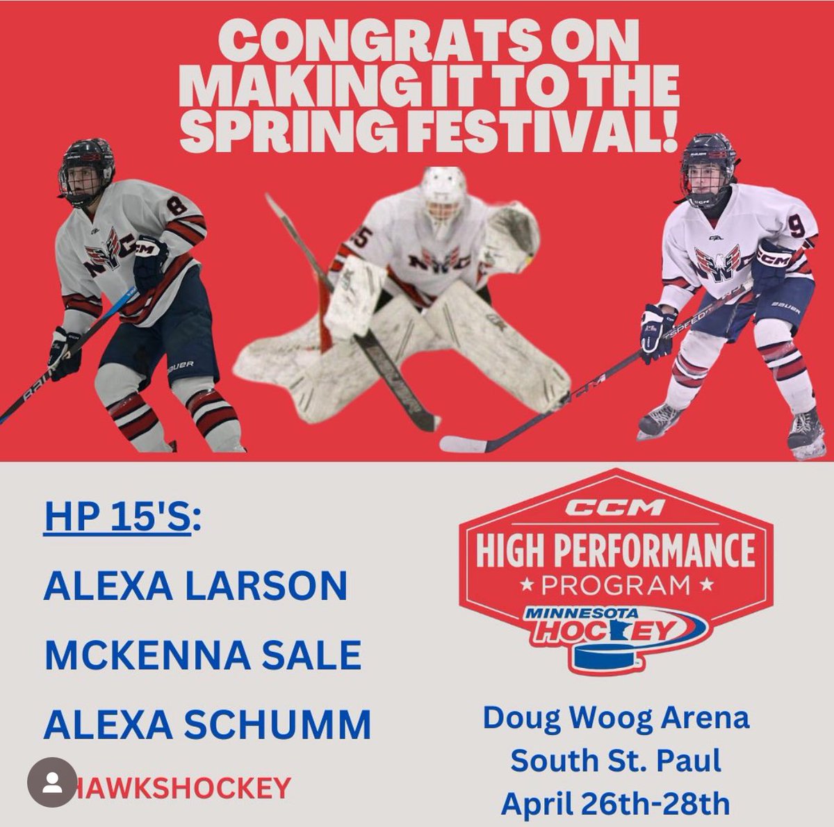 RiverHawk_HS's tweet photo. We are so proud how our Riverhawks have competed during the off-season. Keep it going ladies!
#CCMhighperformance @officialminnhockey @usahockey https://t.co/zrzUJ2HcNL