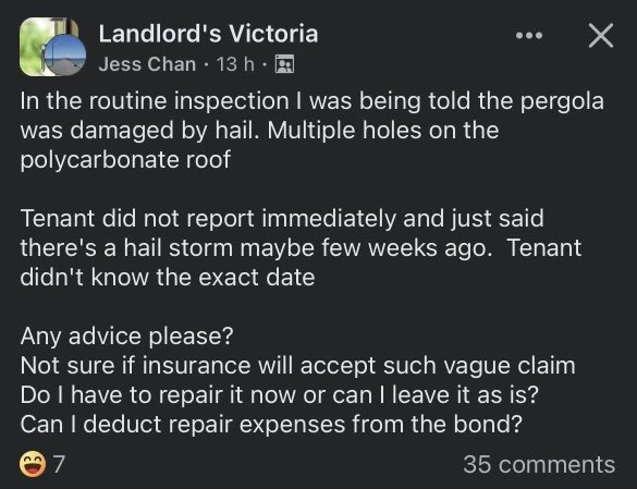 You can’t deduct hail damage from a tenant’s bond, Jess.