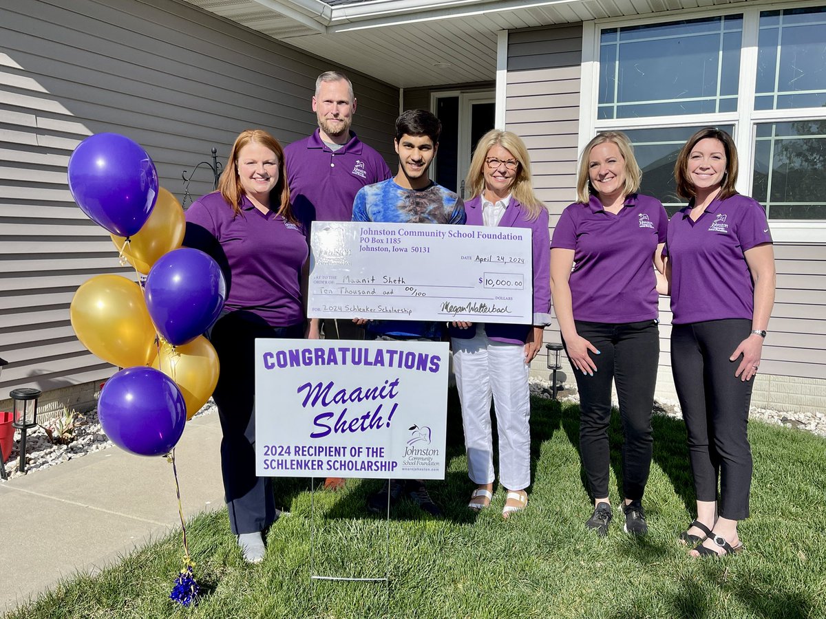 JohnstonCSD's tweet photo. JHS senior Maanit Sheth was tonight named the recipient of the 2024 Raymond and Marie Schlenker Scholarship — a $10,000 scholarship awarded to one JHS senior each year through the @jcsfoundation. Sheth will study biomedical engineering at the University of Iowa. His goal is to be a research and development scientist, and make a meaningful impact on people’s lives. Read more: https://t.co/t5w3FkC1Oq