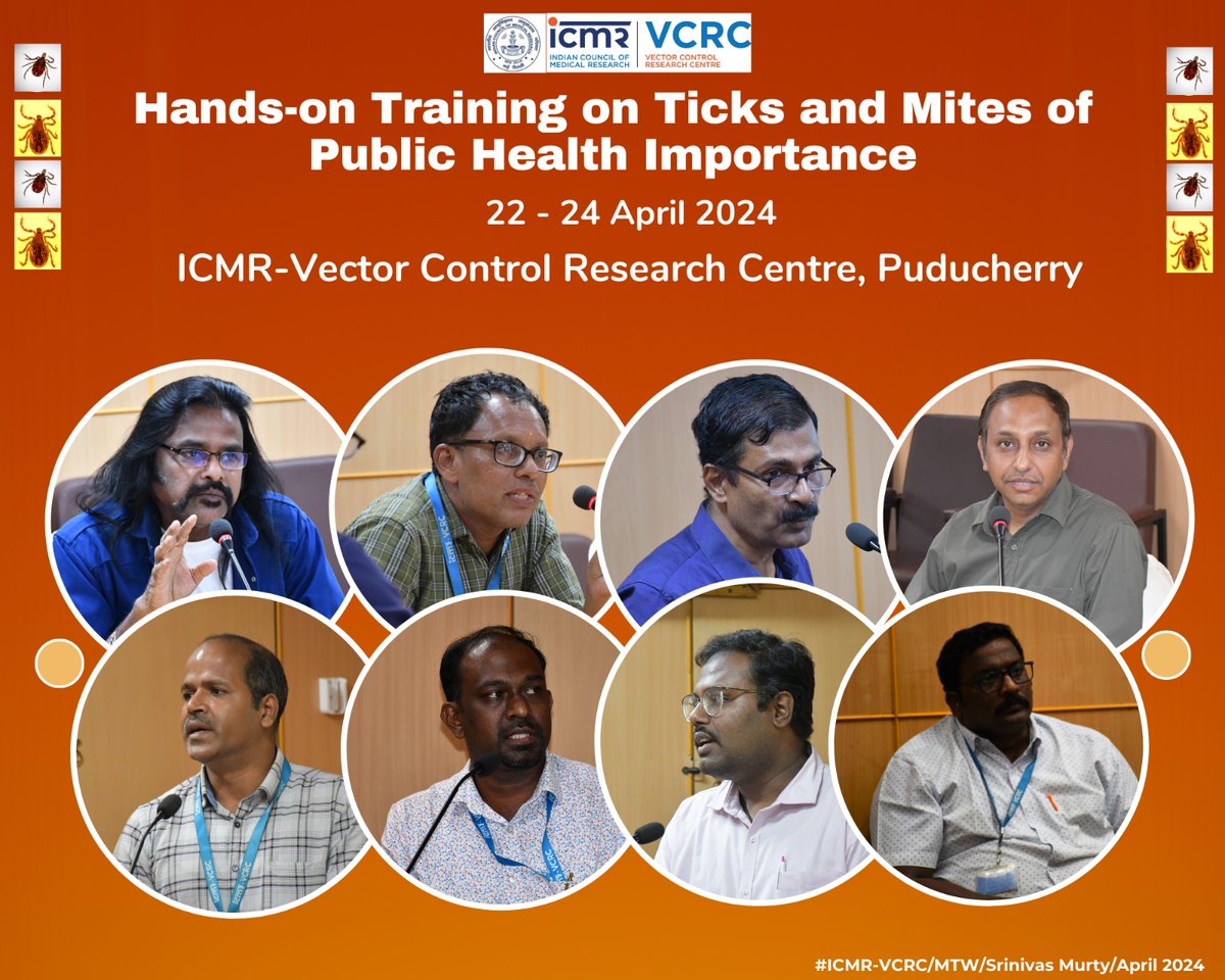 ICMRNIVCR's tweet photo. @ICMRVCRC vectorsuccessfully completed the Hands-on training workshop on Medically Important Ticks and Mites. The 3rd edition of the 3-day workshop trained 15 technical and scientific staff, including one from #DRDE Gwalior.
@ICMRDELHI @DeptHealthRes @DRDO_India https://t.co/YQMIZOO5TG
