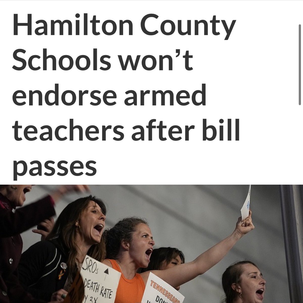 HAMILTON COUNTY Schools joins Davidson, Shelby, Rutherford, Sumner in rejecting the @RyanWilliamsTN @tnhousegop arming teachers bill. timesfreepress.com/news/2024/apr/…