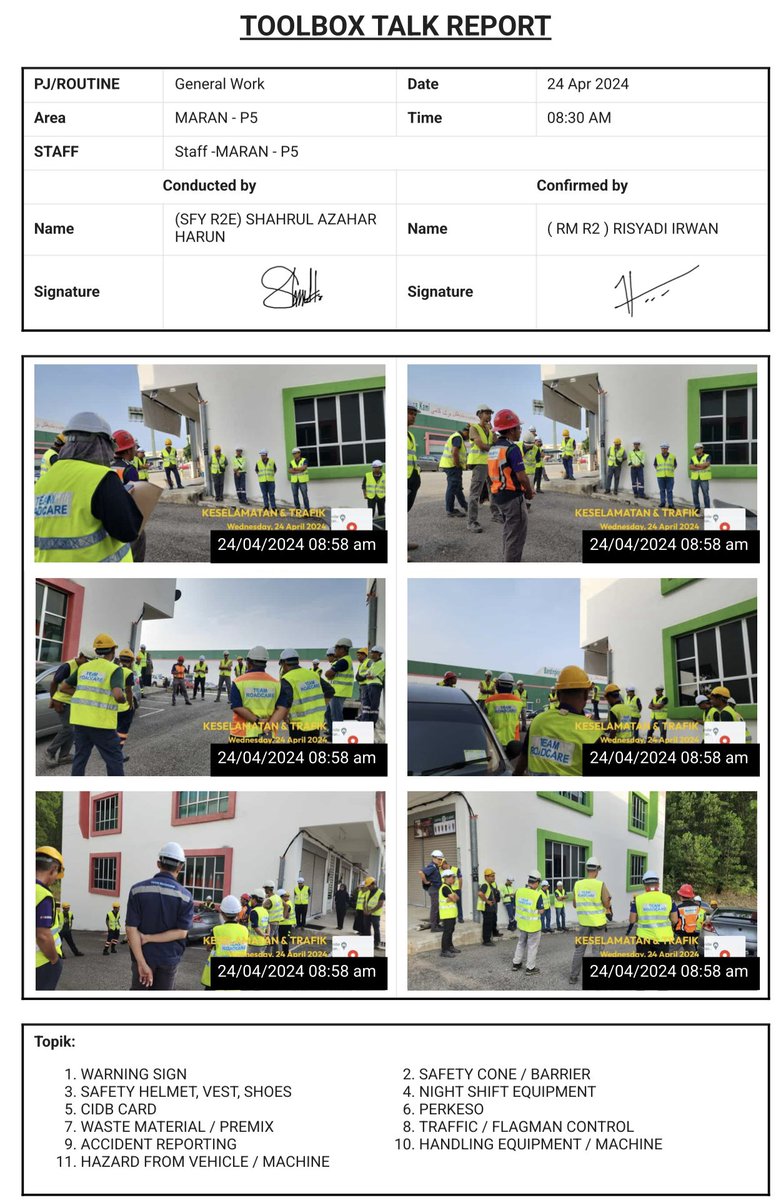 Roadcare_Safety's tweet photo. TOOLBOX BRIEFING STAFF P5 MARAN

TARIKH: 24/4/2024
MASA: 8:30AM
LOKASI: PEJABAT P5 MARAN
KEHADIRAN: 26 STAFF

#TowardsSafetyCulture
@Roadcare_Phg 
@RC_Maran https://t.co/rMEyfQfZuj