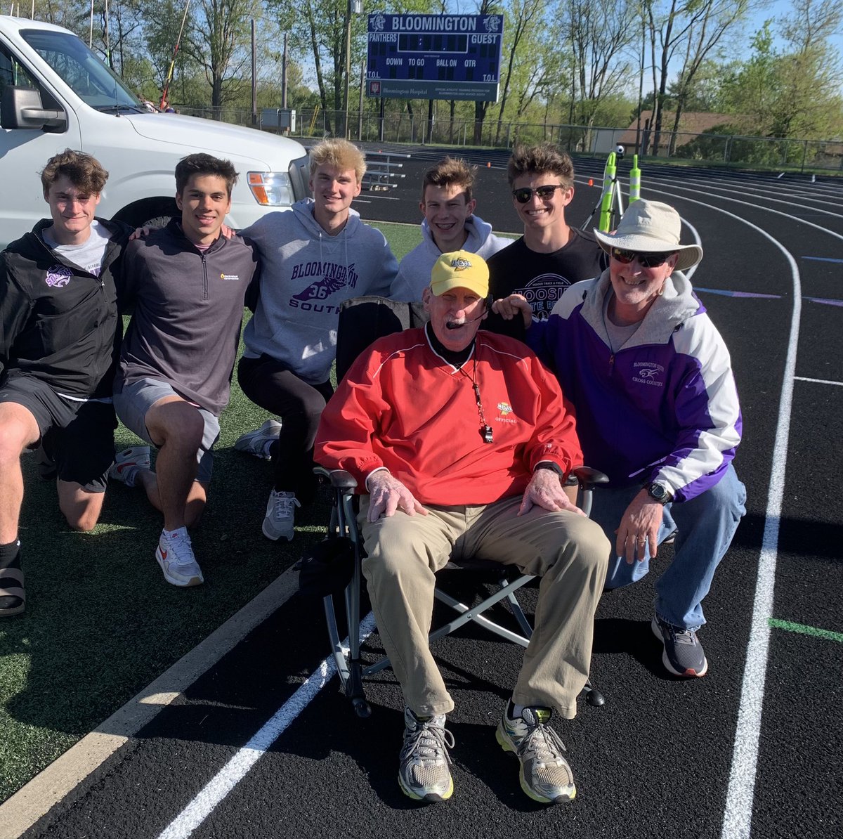 Before our JV Track meet tonight with BHSN, we presented Larry Maxwell with a rocking chair to enjoy in his retirement from being an IHSAA official for 60 years!  We appreciate all he has given to high school sports!  Happy Retirement Larry! <a href="/IHSAA1/">IHSAA</a> <a href="/BHSS_Athletics/">Bloomington South Panthers</a>