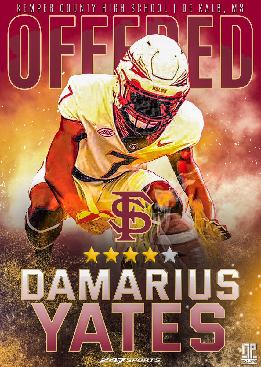 Damarius Yates (@damarius_yates) of Kemper County High School (De Kalb, MS) recently picked up an offer from Florida State University! The class of 2026 @247Sports 4⭐️ running back is expected to be one of the top playmakers in Mississippi. #FSU #Noles