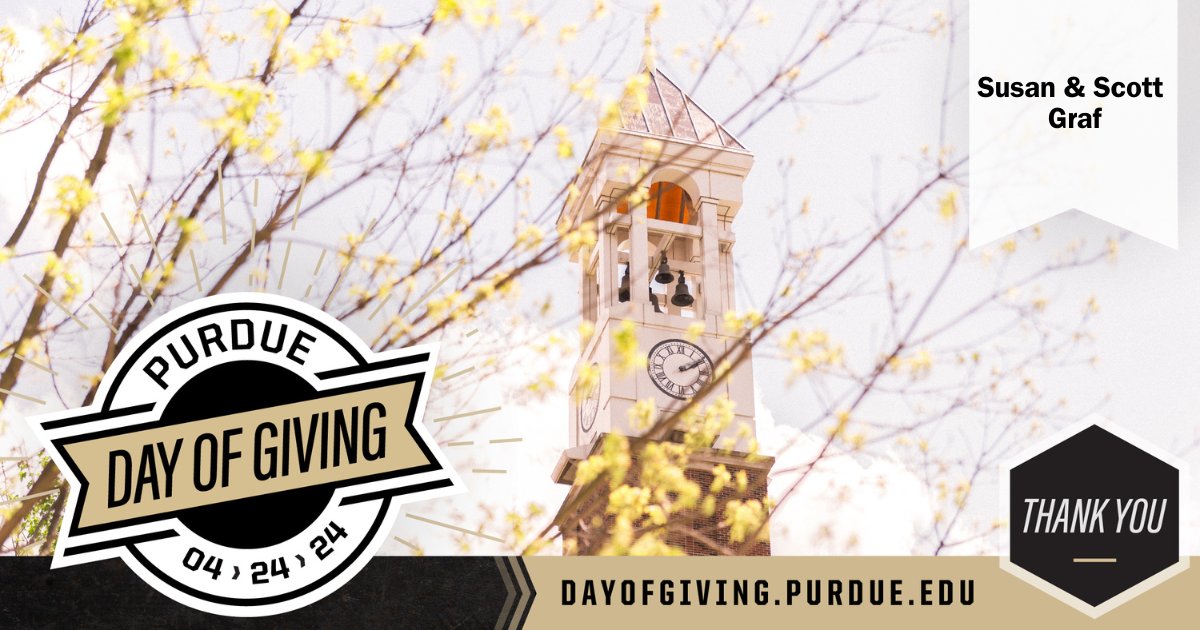 📣 We are ever grateful for the support of Susan and Scott Graf on #PurdueDayofGiving for the Graf Family Pharmacy Scholarship! 🚂 #pharmacysgiantleap