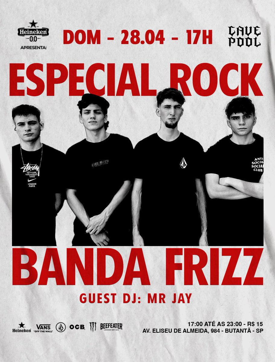 frizzoficial_'s tweet photo. 28/04 - DOMINGO - 17h
Estaremos presentes lá na @cavepool pra fazer um showzão IRADO da turne do nosso novo EP "Frizz"!!🖤💨
Vai perder essa chance??!
#rock #rocknacional #charliebrownjr #raimundos #titãs #bandanacional #bandaderock #frizz #cavepool #show https://t.co/260P0OsPko