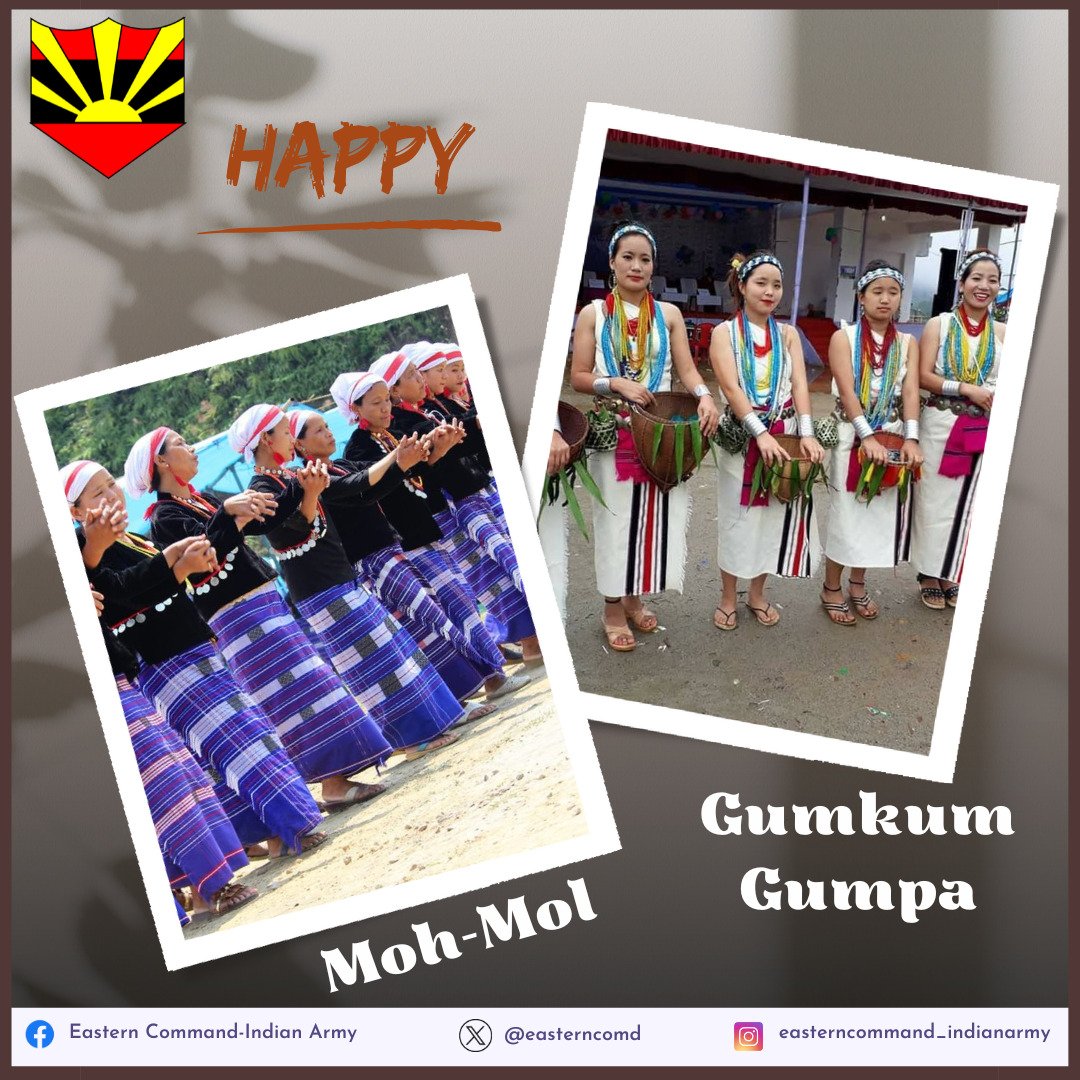 #IndianArmy
Lt Gen RC Tiwari #ArmyCdrEC extends greetings and best wishes to the people of #ArunachalPradesh on the auspicious occasion of #GumkumGumpa & #MohMol festival. May these festivals bring good health, happiness and prosperity amongst all.
@adgpi
@SpokespersonMoD